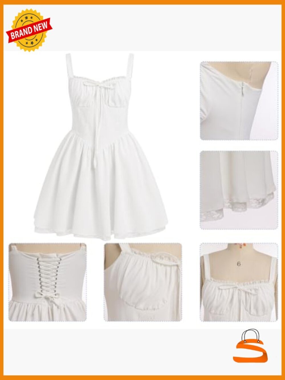 Corset Mini Dress Ruffle Backless Sundress Spaghetti Strap Low Cut - Picture 5 of 6